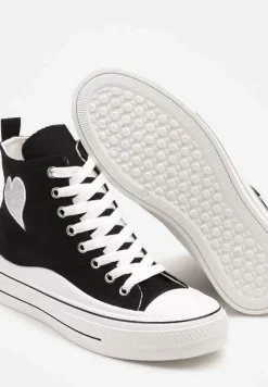 Czarne Trampki na Platformie z Serduszkiem za Kostkę Ellista