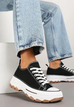 Czarne Trampki na Platformie z Niską Cholewką Evalloria