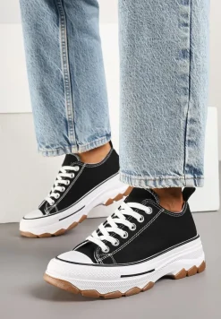 Czarne Trampki na Platformie z Niską Cholewką Evalloria