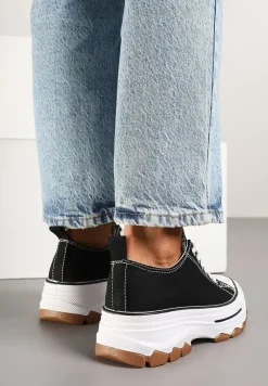 Czarne Trampki na Platformie z Niską Cholewką Evalloria