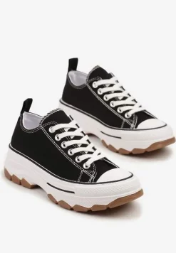 Czarne Trampki na Platformie z Niską Cholewką Evalloria