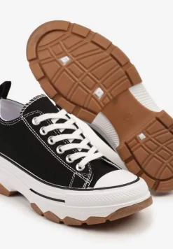 Czarne Trampki na Platformie z Niską Cholewką Evalloria