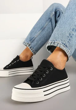 Czarne Trampki na Platformie Przed Kostkę Evelzivis