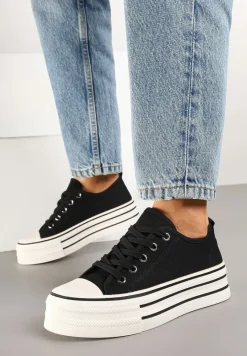 Czarne Trampki na Platformie Przed Kostkę Evelzivis