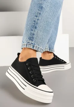 Czarne Trampki na Platformie Przed Kostkę Evelzivis