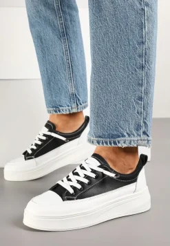 Czarne Trampki na Platformie z Niską Cholewką Fonathra