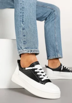 Czarne Trampki na Platformie z Niską Cholewką Fonathra