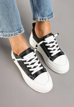 Czarne Trampki na Platformie z Niską Cholewką Fonathra