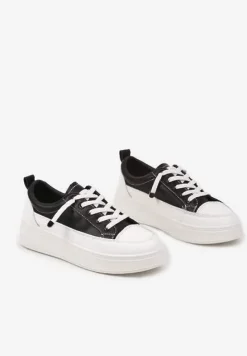 Czarne Trampki na Platformie z Niską Cholewką Fonathra