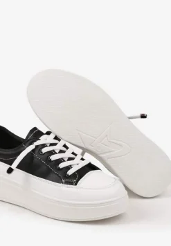 Czarne Trampki na Platformie z Niską Cholewką Fonathra