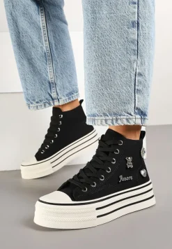 Czarne Trampki na Platformie Ozdobione Metalicznymi Aplikacjami Jalzedis