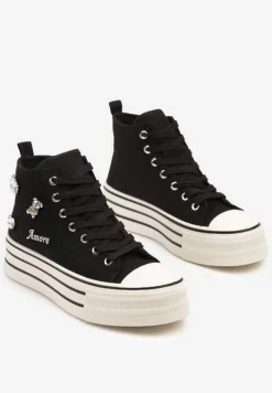 Czarne Trampki na Platformie Ozdobione Metalicznymi Aplikacjami Jalzedis