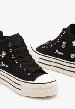 Czarne Trampki na Platformie Ozdobione Metalicznymi Aplikacjami Jalzedis