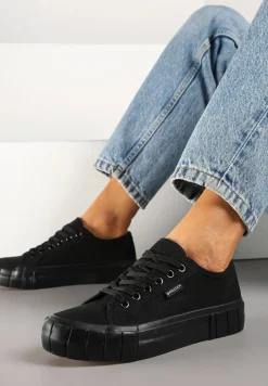 Czarne Trampki na Tłoczonej Platformie Maivoria