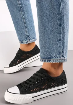 Czarne Trampki Przed Kostkę z Ażurową Cholewką Shiliarre