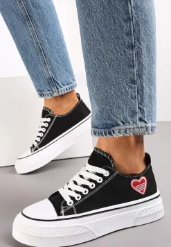 Czarne Trampki przed Kostkę z Naszywką Serduszka Xenis