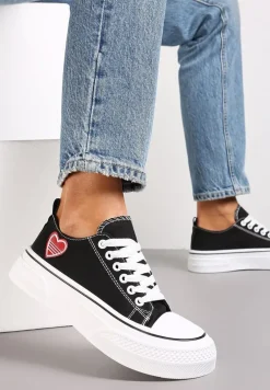 Czarne Trampki przed Kostkę z Naszywką Serduszka Xenis