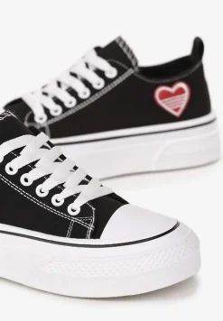 Czarne Trampki przed Kostkę z Naszywką Serduszka Xenis