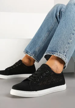 Czarne Trampki Tenisówki Ozdobione Ażurową Cholewką Xalimi