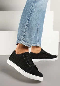 Czarne Trampki Tenisówki Ozdobione Ażurową Cholewką Xalimi