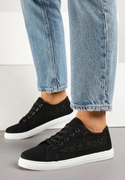 Czarne Trampki Tenisówki Ozdobione Ażurową Cholewką Xalimi