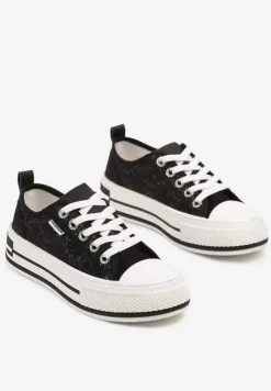 Czarne Trampki z Koronkową Wstawką z Błyszczącymi Drobinkami Daliven