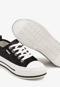 Czarne Trampki z Koronkową Wstawką z Błyszczącymi Drobinkami Daliven