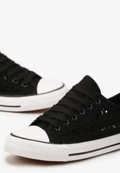 Czarne Trampki z Krótką Ażurową Cholewką Paerina