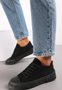 Czarne Trampki z Krótką Cholewką i Sznurowaniem Nonor