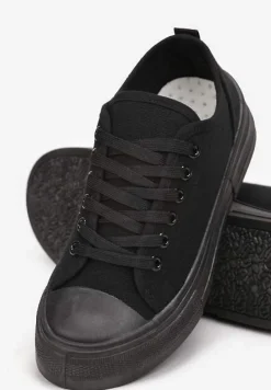 Czarne Trampki z Krótką Cholewką i Sznurowaniem Nonor