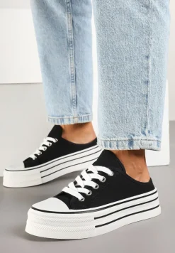 Czarne Trampki z Niską Cholewką na Podwójnej Podeszwie Lenisna