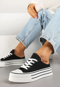 Czarne Trampki z Niską Cholewką na Podwójnej Podeszwie Lenisna
