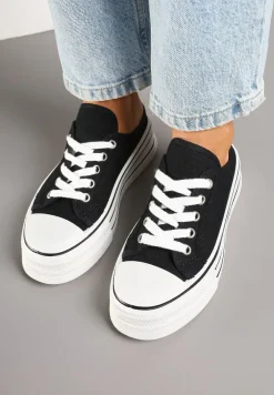 Czarne Trampki z Niską Cholewką na Podwójnej Podeszwie Lenisna