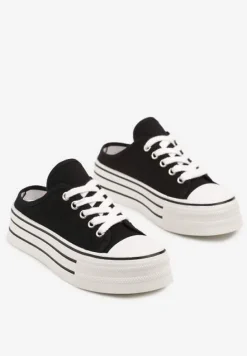 Czarne Trampki z Niską Cholewką na Podwójnej Podeszwie Lenisna