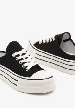 Czarne Trampki z Niską Cholewką na Podwójnej Podeszwie Lenisna