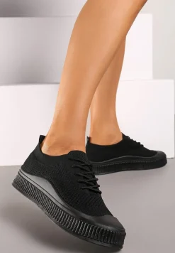 Czarne Trampki z Siateczkową Cholewką i Tłoczoną Podeszwą Lalnai