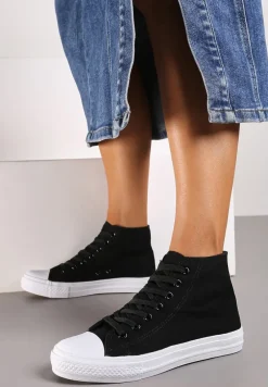 Czarne Trampki z Wysoką Cholewką i Sznurowaniami Relagia