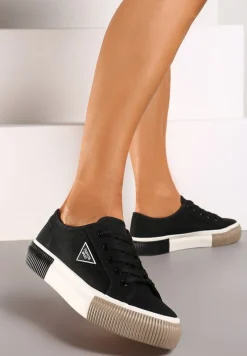 Czarne Trampki ze Sznurowaniem Zdobione Metalową Aplikacją Vimeria