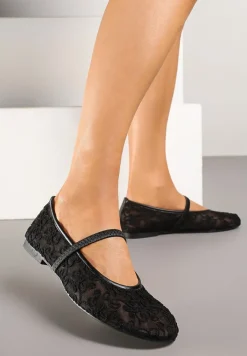 Czarne Transparentne Balerinki Vices z Haftem i Paskiem Nilovianna