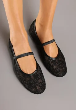 Czarne Transparentne Balerinki Vices z Haftem i Paskiem Nilovianna