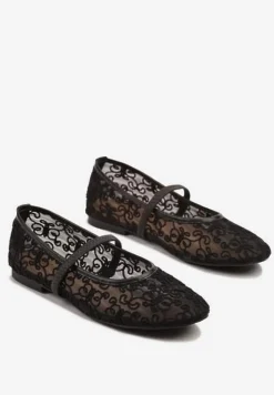 Czarne Transparentne Balerinki Vices z Haftem i Paskiem Nilovianna