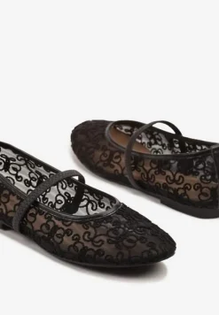 Czarne Transparentne Balerinki Vices z Haftem i Paskiem Nilovianna