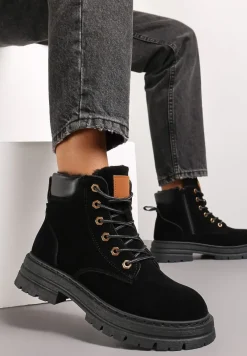 Czarne Traperki Mocno Ocieplone Sztucznym Futerkiem Janek