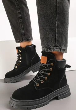 Czarne Traperki Mocno Ocieplone Sztucznym Futerkiem Janek