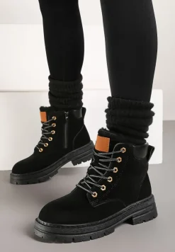 Czarne Traperki Mocno Ocieplone Sztucznym Futerkiem Janek