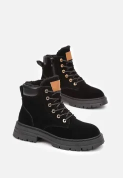 Czarne Traperki Mocno Ocieplone Sztucznym Futerkiem Janek