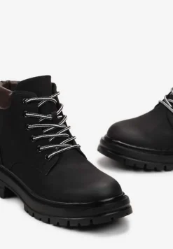 Czarne Traperki z Ociepleniem i Sznurowaniem Almudena