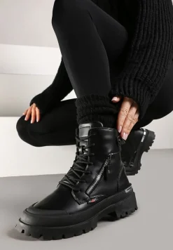 Czarne Traperki z Protektorem i Metaliczną Wstawką i Ozdobnym Suwakiem Dazzlina