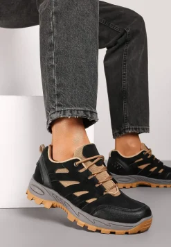 Czarne Trekkingowe Buty Sportowe Sneakersy z Kontrastowymi Przeszyciami Zailese