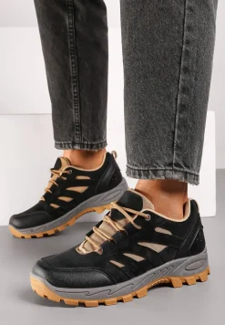 Czarne Trekkingowe Buty Sportowe Sneakersy z Kontrastowymi Przeszyciami Zailese